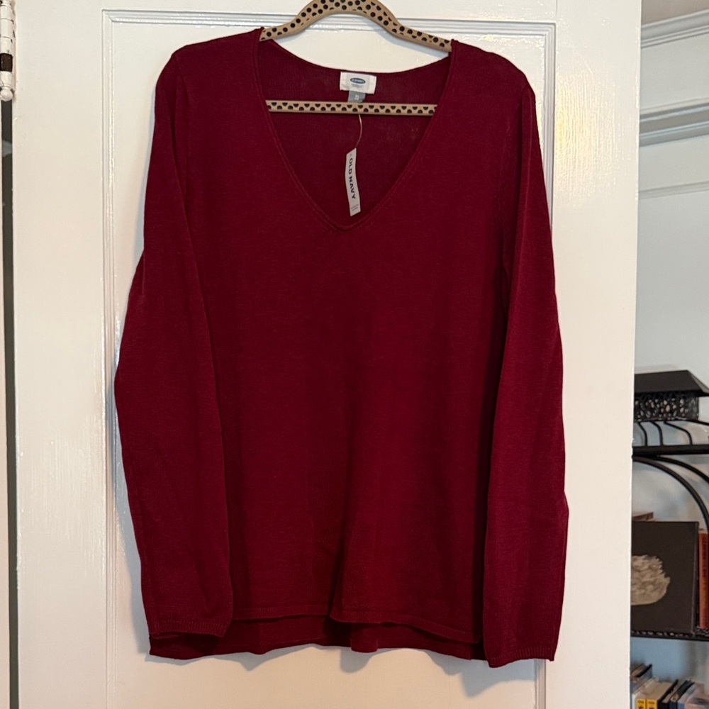Old Navy Deep Red V-Neck Sweater